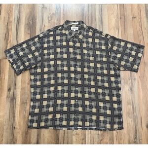 Campia Moda Geometric Retro Button-Up Shirt‎ XXL 100% Rayon Made in Korea